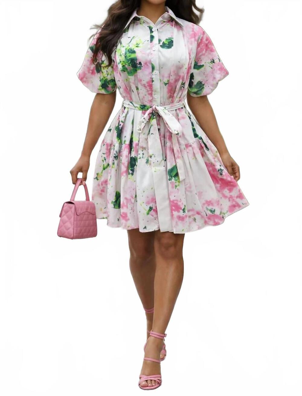 NEW N BY NANCY botanical puff-sleeve mini dress in blush multi
